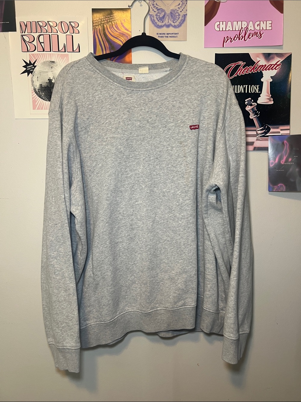 Levi's Men's Crewneck Sweater - Heather Gray with Red Logo